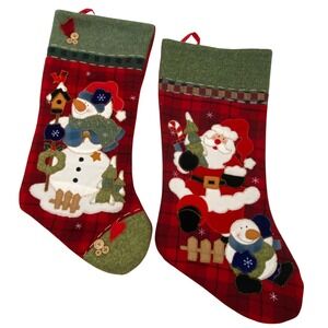 Dan Dee Christmas Stocking Lot of 2 Santa Snowman Embroidered Embellished